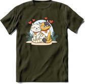 Knuffel kat Valentijn T-Shirt | Grappig Valentijnsdag Cadeautje voor Hem en Haar | Dames - Heren - Unisex | Kleding Cadeau | - Leger Groen - S