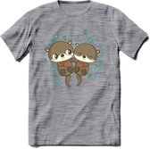 Love Otters - Valentijn T-Shirt | Grappig Valentijnsdag Cadeautje voor Hem en Haar | Dames - Heren - Unisex | Kleding Cadeau | - Donker Grijs - Gemaleerd - M