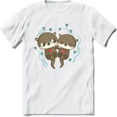 Love Otters - Valentijn T-Shirt | Grappig Valentijnsdag Cadeautje voor Hem en Haar | Dames - Heren - Unisex | Kleding Cadeau | - Wit - 3XL