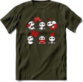 Liefdes Panda's - Valentijn T-Shirt | Grappig Valentijnsdag Cadeautje voor Hem en Haar | Dames - Heren - Unisex | Kleding Cadeau | - Leger Groen - S