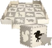 Springos Speelmat | Speelmat Foam | Puzzelmat | Figuren | Dieren | 16 puzzelstukken | 150 x 150 cm | Creme/Grijs