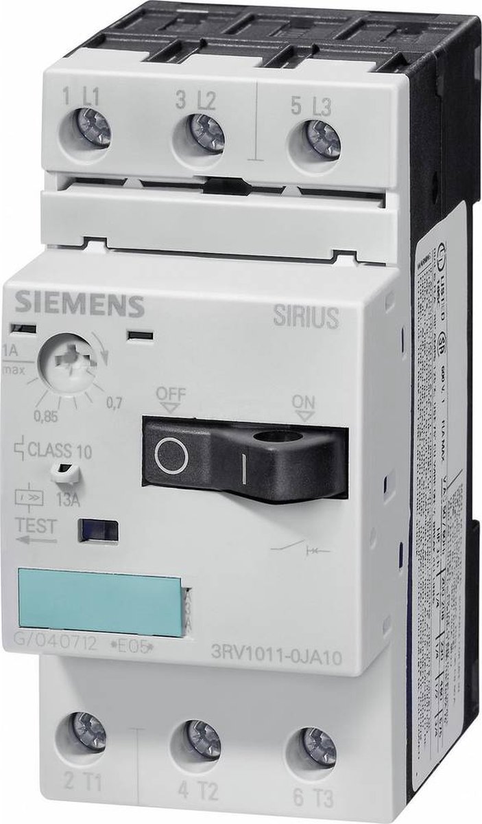 Siemens 3RV1011-1CA10 Vermogensschakelaar 1 stuk(s) 3x NO Instelbereik (stroomsterkte): 1.8 - 2.5 A Schakelspanning (max.): 690 V/AC (b x h x d) 45 x 90 x 81 mm