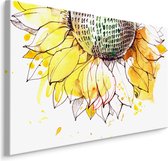 Schilderij - Geschetste zonnebloem (print op canvas), premium print