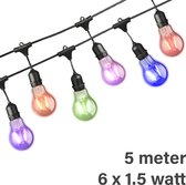 Lybardo lichtsnoer buiten - Lichtslinger - 5 meter inclusief 6 gekleurde lampjes 1.5 watt | IP54 waterdicht