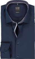OLYMP Level 5 body fit overhemd - donkerblauw poplin (contrast) - Strijkvriendelijk - Boordmaat: 40
