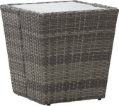 Decoways - Theetafel 41,5x41,5x43 cm poly rattan en gehard glas grijs