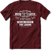 33 Jaar Legend T-Shirt | Zilver - Wit | Grappig Verjaardag en Feest Cadeau | Dames - Heren - Unisex | Kleding Kado | - Burgundy - M