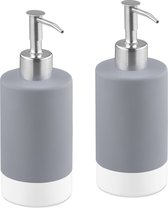 Relaxdays zeeppomp wc - set van 2 - zeepdispenser keramiek - handzeep dispenser - grijs