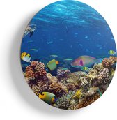 Artaza Houten Muurcirkel - Vissen met Koraalrif in de Oceaan - Ø 65 cm - Multiplex Wandcirkel - Rond Schilderij