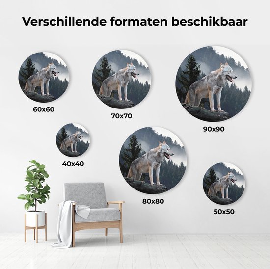 Artaza Dibond Cercle Mural Loup Gris Dans Les Forêts - Ø 70 cm - Cercle Mural - Tableau Rond - Pour Intérieur et Extérieur