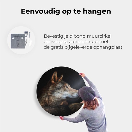 Cercle Mural Artaza Dibond - Tête De Loup Avec Un Rayon De Soleil - Loup - Ø 70 cm - Cercle Mural - Tableau Rond - Pour Intérieur et Extérieur