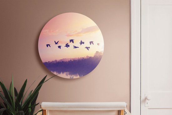 Cercle Mural Artaza Dibond - Silhouette Vogels Au Coucher Du Soleil - Ø 70 cm - Cercle Mural - Tableau Rond - Pour Intérieur et Extérieur