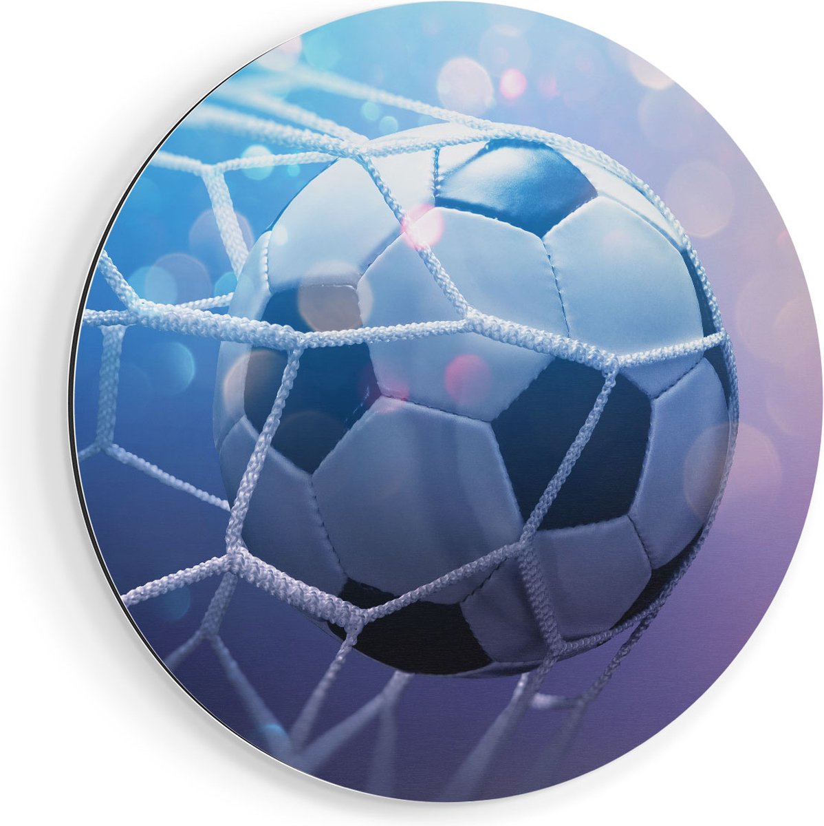 Artaza Dibond Muurcirkel Voetbal Bal Door Het Goal Heen - Ø 80 cm - Groot - Wandcirkel - Rond Schilderij - Voor Binnen en Buiten