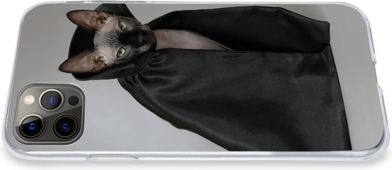 Telefoonhoesje Geschikt voor iPhone 12 Pro Max hoesje - Kat - Cape - Zwart - Siliconen Telefoonhoesje Telefoonhoesje