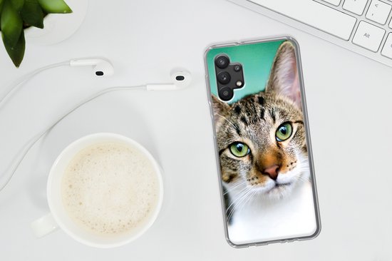 Telefoonhoesje Geschikt voor Samsung Galaxy A32 5G hoesje - Kat - Potret - Ogen - Siliconen Telefoonhoesje Telefoonhoesje