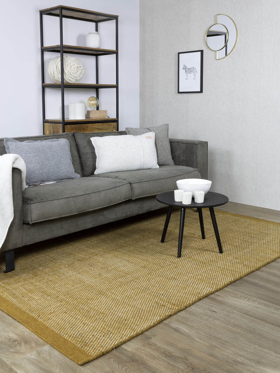 MOMO Rugs Teppe Gold Vloerkleed - 200x300 cm - Rechthoekig - Laagpolig, Structuur Tapijt - Industrieel, Modern, Scandinavisch - Geel, Wit, Zwart