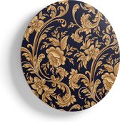 Artaza Houten Muurcirkel - Decoratieve Gouden Bloemen Achtergrond - Ø 90 cm - Groot - Multiplex Wandcirkel - Rond Schilderij
