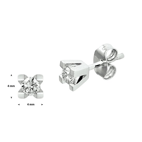 Clous d'oreilles Huiscollectie Diamant 0.20ct (2x0.10ct) H SI Or Blanc Brillant 4 mm x 4 mm