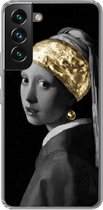 Geschikt voor Samsung Galaxy S22 hoesje - Meisje met de parel - Vermeer - Goud - Siliconen Telefoonhoesje