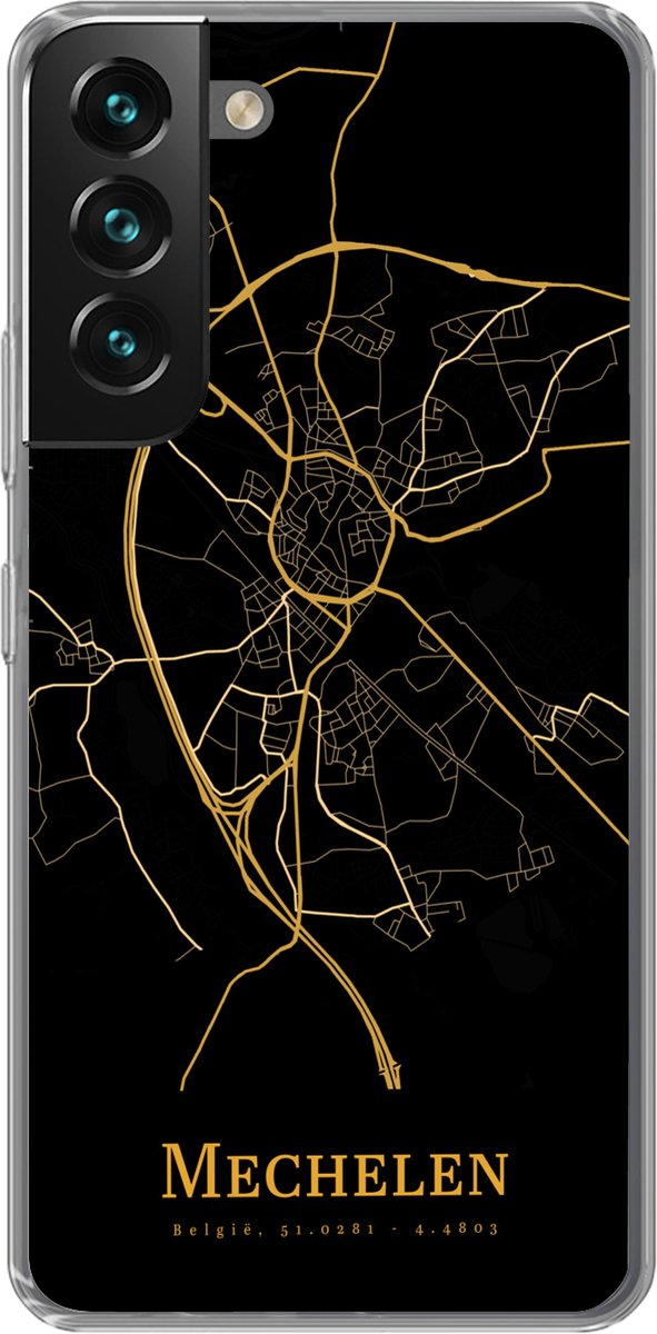 Telefoonhoesje Geschikt voor Samsung Galaxy S22 hoesje - Mechelen - Kaart - Goud - Siliconen Telefoonhoesje Telefoonhoesje