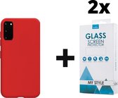 Siliconen Backcover Hoesje Samsung Galaxy S20 Rood - 2x Gratis Screen Protector - Telefoonhoesje - Smartphonehoesje