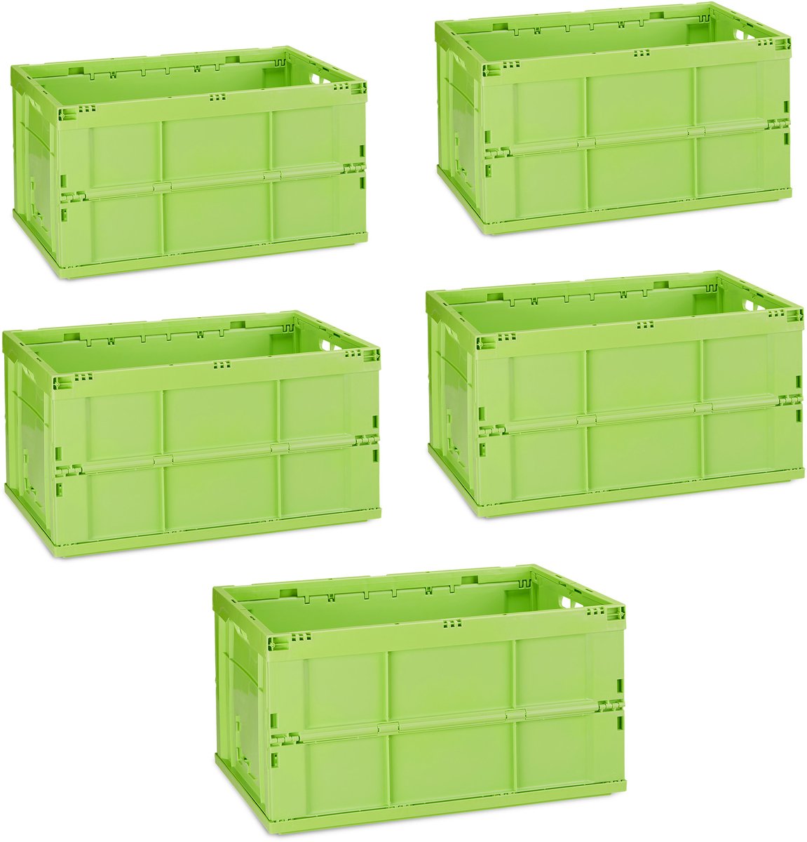 5x transportkrat - professioneel - vouwkrat - universeel - stapelbaar - groen