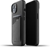Étui portefeuille en cuir pour iPhone 13 Mujjo - Étui pour téléphone en cuir - Zwart - Cuir de Premium supérieure - Porte-cartes pour 3 cartes - Étui pour téléphone - Étui portefeuille - Slimfit - 1.8mm d'épaisseur