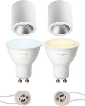 Pragmi Cliron Pro - Opbouw Rond - Mat Wit/Zilver - Verdiept - Ø90mm - Philips Hue - Opbouwspot Set GU10 - White Ambiance - Bluetooth