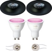 Prima Nora Pro - Inbouw Rond - Mat Zwart - Ø82mm - Philips Hue - LED Spot Set GU10 - White and Color Ambiance - Bluetooth