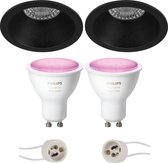 Prima Pollon Pro - Inbouw Rond - Mat Zwart - Verdiept - Ø82mm - Philips Hue - LED Spot Set GU10 - White and Color Ambiance - Bluetooth