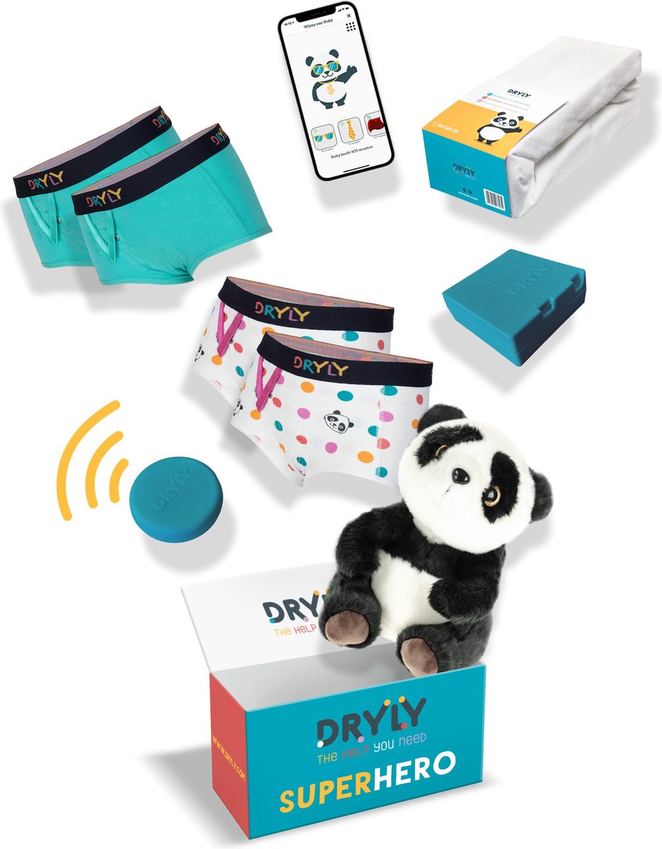 Dryly Plaswekker tegen Bedplassen voor Meisjes - Zindelijkheidstraining incl. App - Superhero Pakket - Maat 146/152 Dryly Plaswekker tegen Bedplassen voor Meisjes - Zindelijkheidstraining incl. App - Superhero Pakket - Maat 146/152