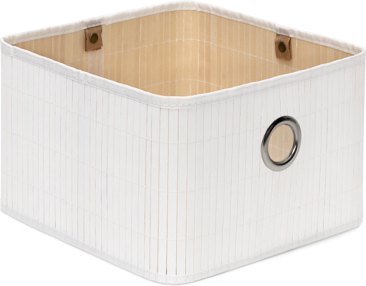Relaxdays Panier de Rangement Bambou et Tissu, Lot de 3, corbeilles Salle de Bain, 3 Tailles différentes, Blanc/Gris
