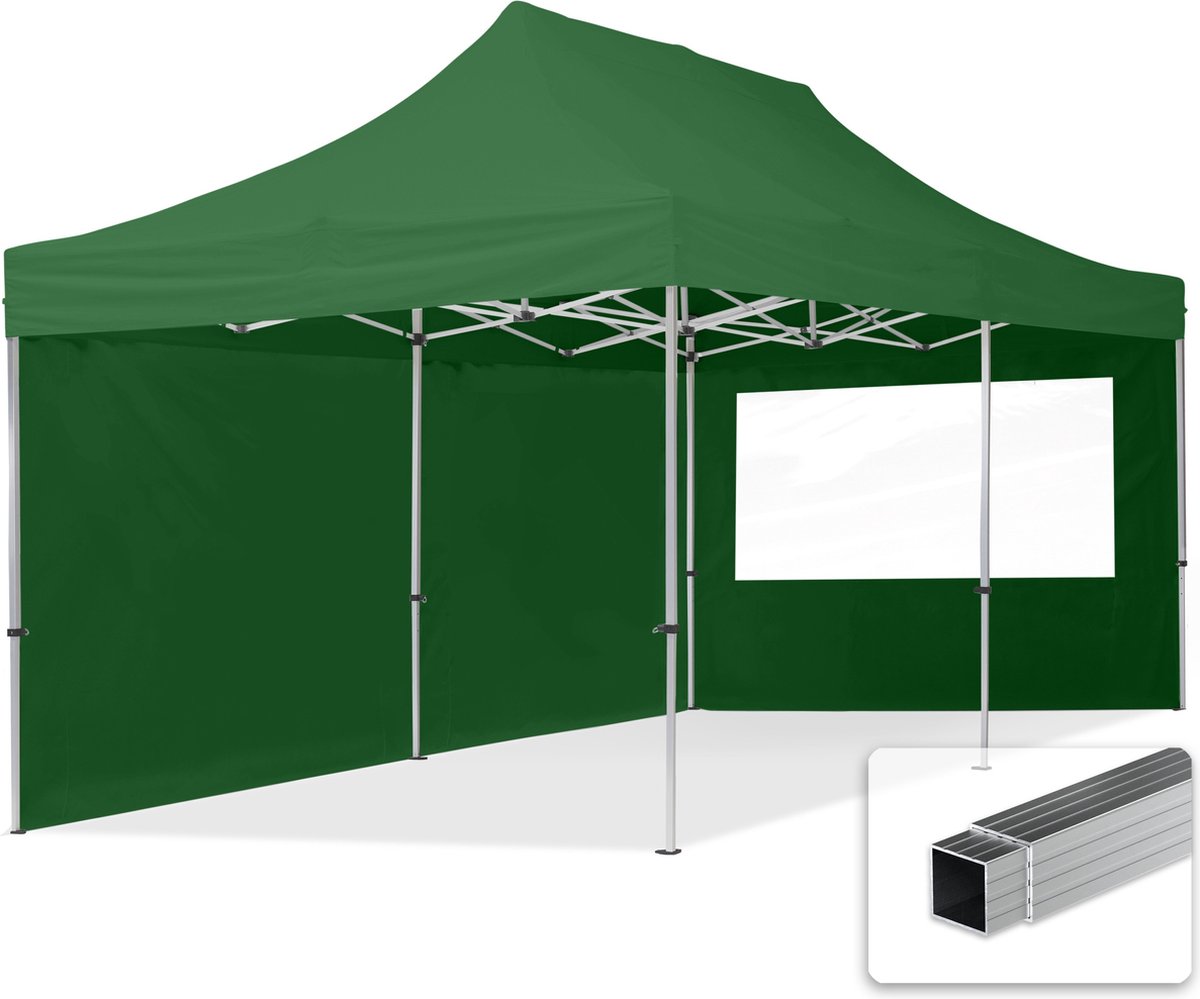 3x6 m Easy Up partytent Vouwpaviljoen, ECONOMY alu 32mm met zijwanden (panorama), donkergroen