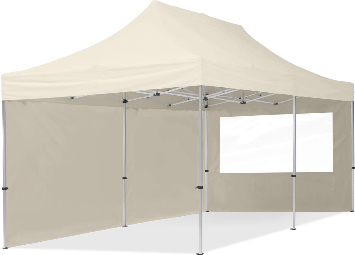 3x6 m Easy Up partytent Vouwpaviljoen, ECONOMY alu 32mm met zijwanden (panorama), crème