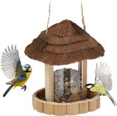 Relaxdays vogelvoederhuis hout - hangend vogelhuisje - voedersilo tuinvogels - klein