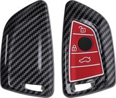 kwmobile hoes voor autosleutel compatibel met BMW 3-knops Smart Key autosleutel - Autosleutelbehuizing in rood / zwart - Carbon design