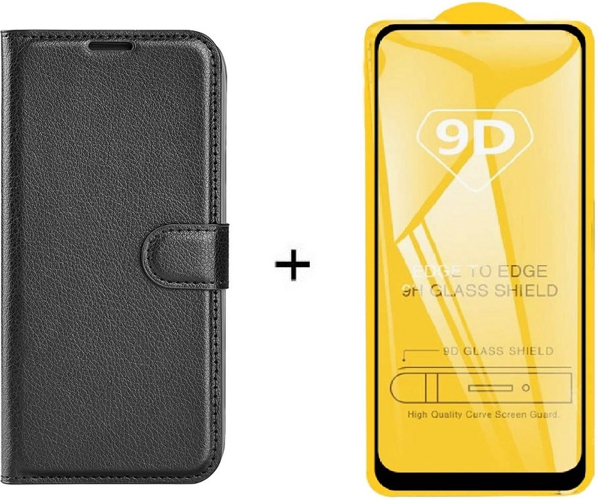 Motorola moto G31 / G41 zwart agenda book case hoesje + full glas screenprotector