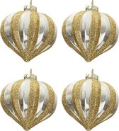 Kerstballen Set van 4 Ø 8 cm Goudkleurig, Wit Glas Rond Kerstboomversiering Kerstversiering Kerstdecoratie