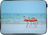 Laptophoes 13 inch - Flamingo's aan de kust van Mexico - Laptop sleeve - Binnenmaat 32x22,5 cm - Zwarte achterkant
