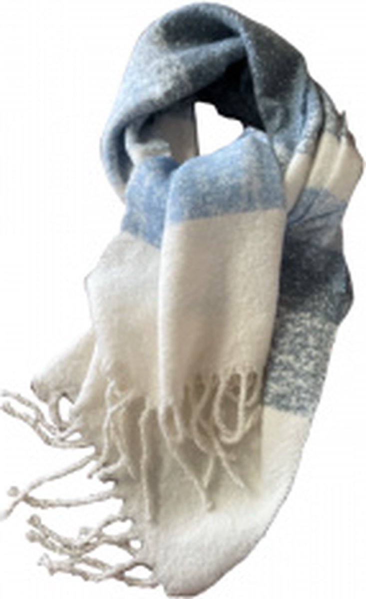 Sarlini | Lange gebreide Dames Sjaal Kaat 08 | Offwhite Blauw