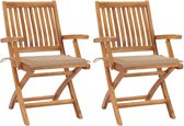 Decoways - Tuinstoelen 2 stuks met beige kussens massief teakhout