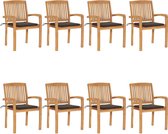 Decoways - Tuinstoelen stapelbaar 8 st met kussens massief teakhout