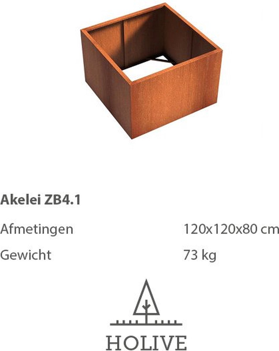 Cortenstaal Akelei ZB4.1 Vierkant zonder bodem 120x120x80 cm. Plantenbak