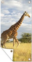 Schuttingposter Giraffe - Lucht - Gras - 100x200 cm - Tuindoek