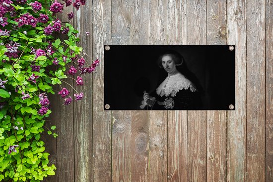 Tuinposter Het portret van Oopjen Coppit - Rembrandt van Rijn - 80x40 cm - Wanddecoratie Buiten - Tuinposter - Tuindoek - Schuttingposter - Tuinschilderij