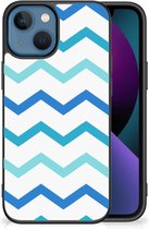 Siliconen Back Cover Geschikt voor 13 Telefoon Hoesje met Zwarte rand Zigzag Blauw