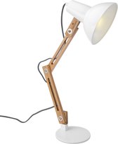 Navaris bureaulamp met houten standaard - Design lamp - Retro tafellamp - In hoogte verstelbaar en kantelbaar - Met E27 fitting - In de kleur wit