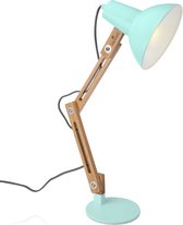 Navaris bureaulamp met houten standaard - Design lamp - Retro tafellamp - In hoogte verstelbaar en kantelbaar - Met E27 fitting - Mintgroen