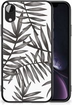 Smartphone Hoesje Geschikt voor iPhone XR Back Case TPU Siliconen Hoesje met Zwarte rand Leaves Grey