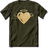 Valentijn Goud Hart T-Shirt | Grappig Valentijnsdag Cadeautje voor Hem en Haar | Dames - Heren - Unisex | Kleding Cadeau | - Leger Groen - XL